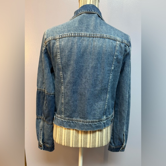 Free People Rumors Blue Denim patchwork Women's cropped Jean Jacket S - Picture 7 of 16